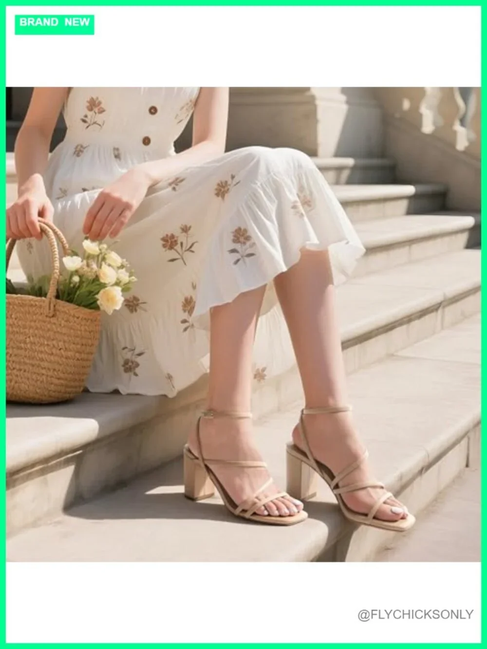 Chunky Heel Sandal Square Toe Thin Straps Buckle Block Heel Dress Heeled Sandals